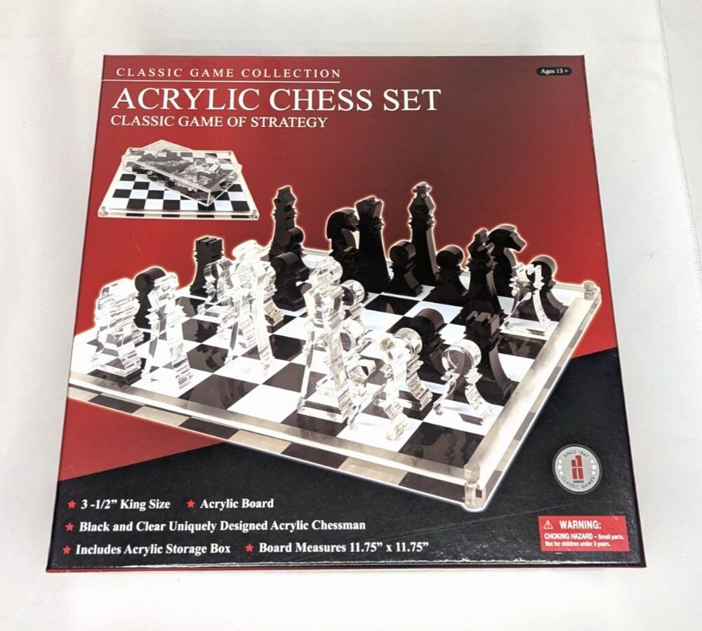 John N. Hansen Co. Classic Game Collection - Acrylic Chess Set - Ages 13+, NEW